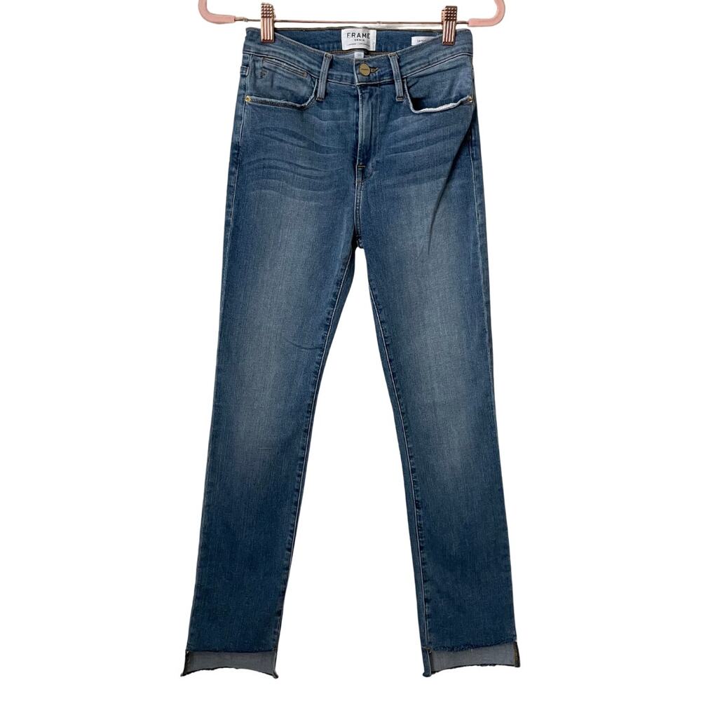 Frame Denim Jeans Womens Size 26 Blue Le High Straight Leg Ankle Frayed Grunge